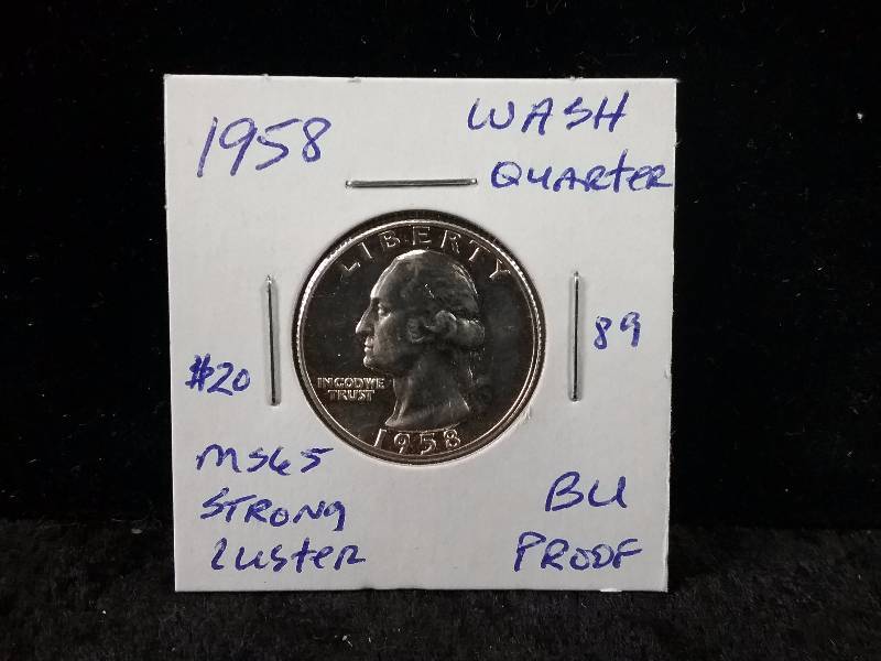 1958 BU Proof Washington Quarter, Strong Luster