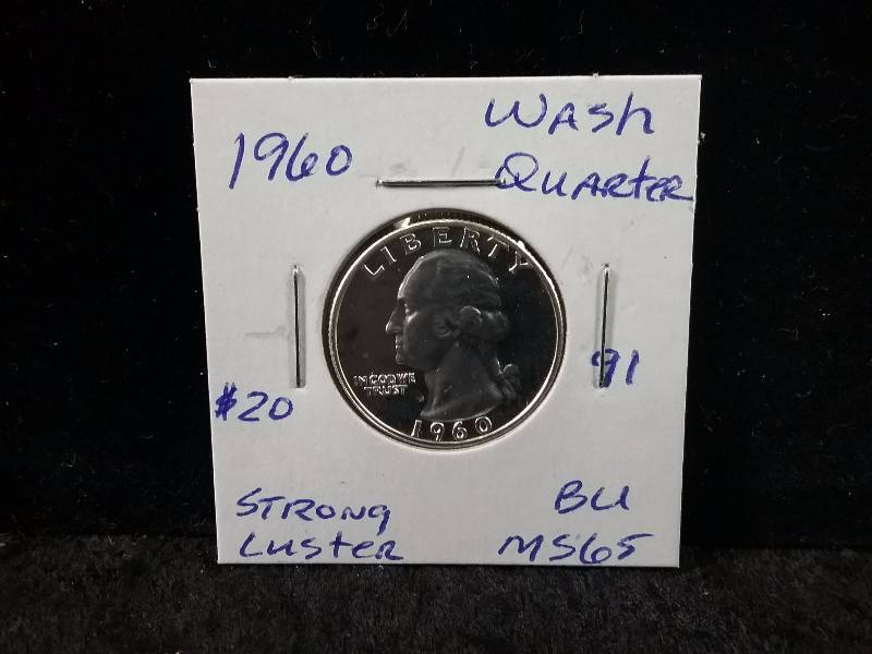 1960 BU UNC Washington Quarter, MS65, Strong Luster