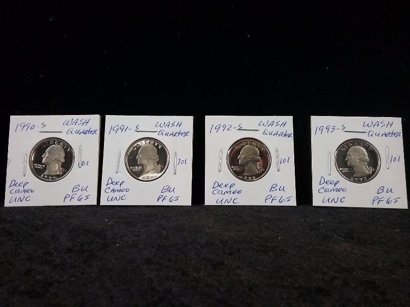 1990S, 1991S, 1992S, 1993S. BU UNC Deep Cameo Washington Quarters