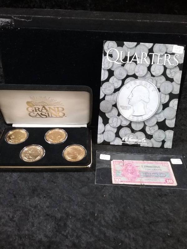 Quarters Folder (Held 1958-1998 Proof Quarters from previous lots) & Grand casino set