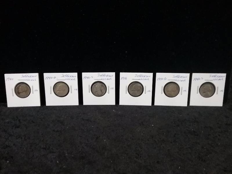 1940 & 1941 P,D,S Jefferson Nickels