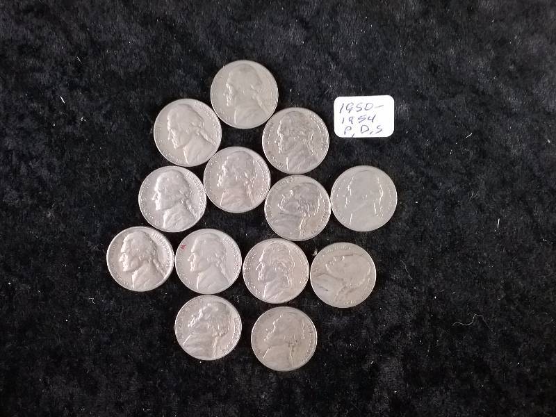 1950-1954 P,D,S (excludes 1950D) Jefferson Nickels.  Semi & Key Dates are 1950, 1951, 1951D, 1952D