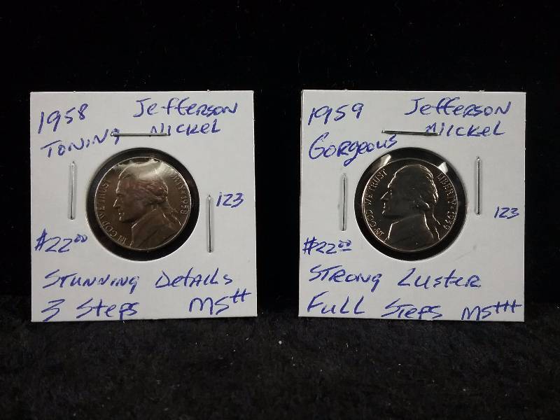 1958 & 1959 MS Jefferson Nickels. (Redbook value $20each)