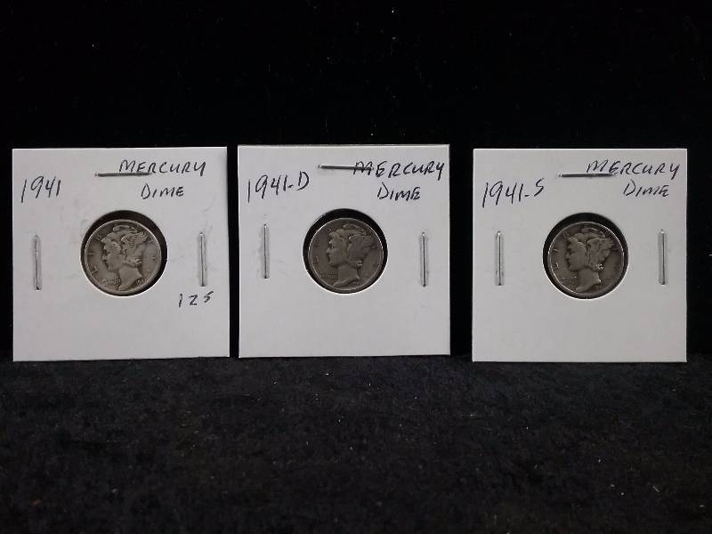 1941 P,D,S Mercury Dimes