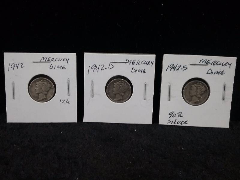 1942 P,D,S Mercury Dimes