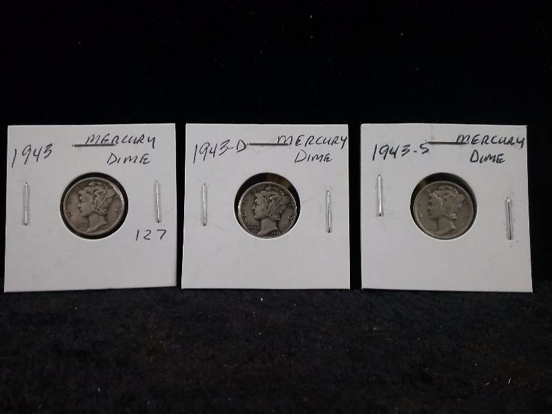 1943 P,D,S Mercury Dimes
