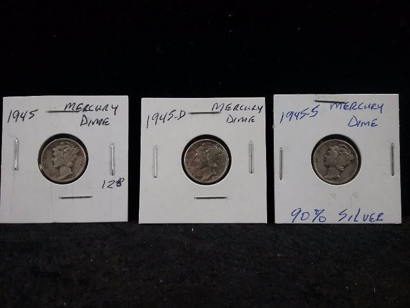 1945 P,D,S Mercury Dimes
