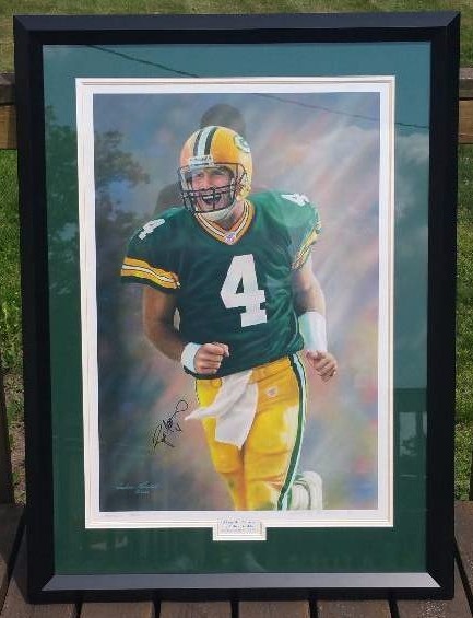 lot 7 image: Very Rare Brett Favre  Andrew Goralski Autographed A Legendary Moment Athletes Edition Print