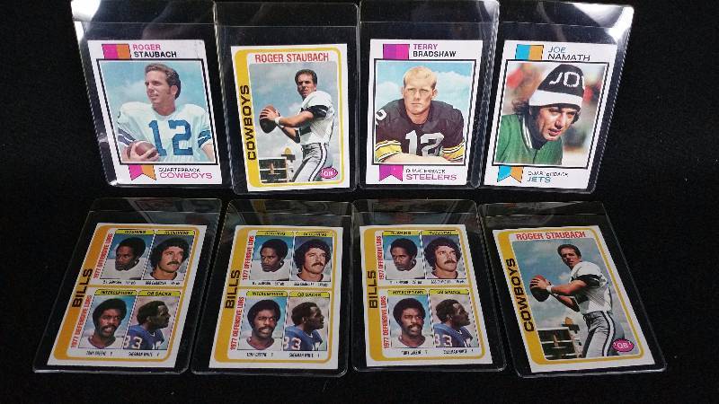 lot 38 image: Old Star Football Cards Bradshaw, Nammath, Staubach, Simpson