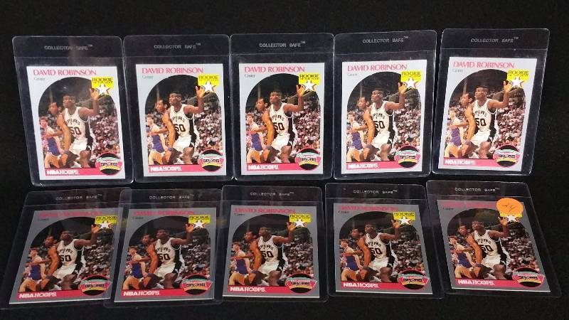 lot 48 image: (10) 1990 David Robinson NBA Hoops Rookie Cards