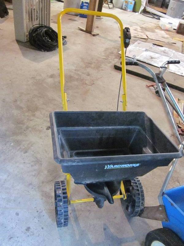 2 Fertilizer Spreaders, Sprinkler, & Craftsman limb saw
