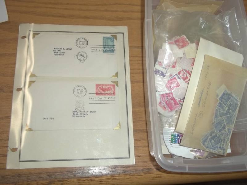 lot 10 image: First Day Issue Stamps with Large Shoe box tote of Assorted Stamps