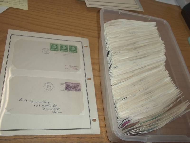 lot 19 image: First Day Issue Stamps with Large Shoe box tote of Sorted by Stamp Number marked 960-1021