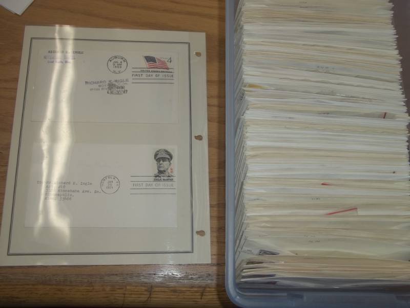 lot 24 image: First Day Issue Stamps with Large Shoe box tote of Sorted by Stamp Number marked 2395-2538