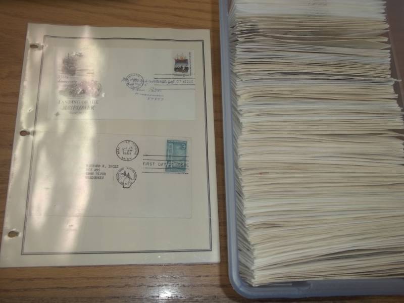 lot 26 image: First Day Issue Stamps with Large Shoe box tote of Sorted by Stamp Number marked 1603-1858