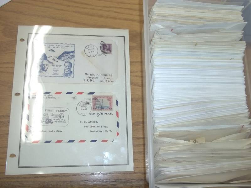 lot 27 image: First Day Issue Stamps with Large Shoe box tote of Assorted Stamps