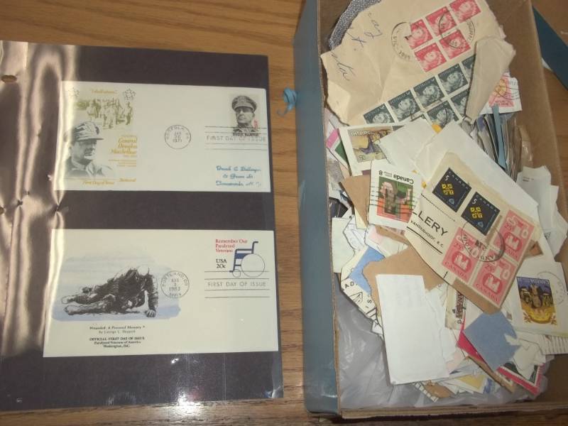 lot 7 image: First Day Issue Stamps with Large Shoe box tote of Assorted Stamps