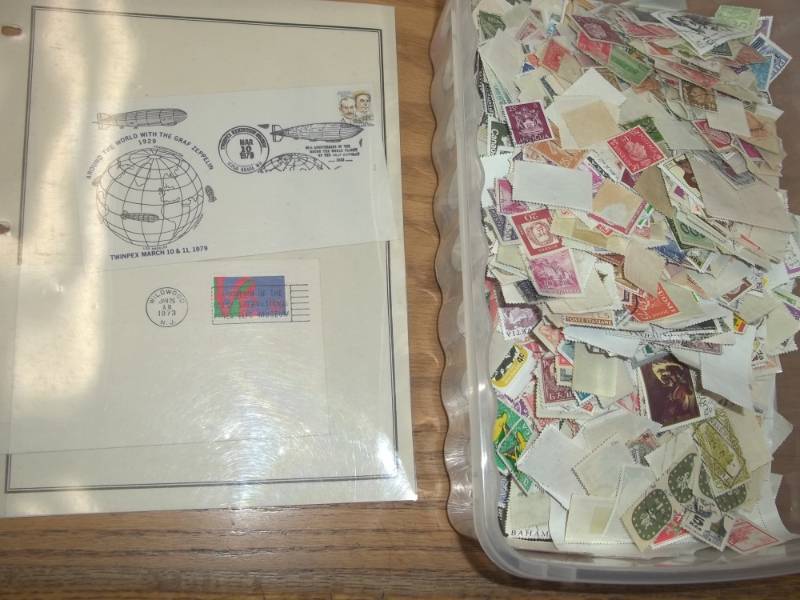 lot 33 image: First Day Issue Stamps with Large Shoe box tote of Assorted Stamps