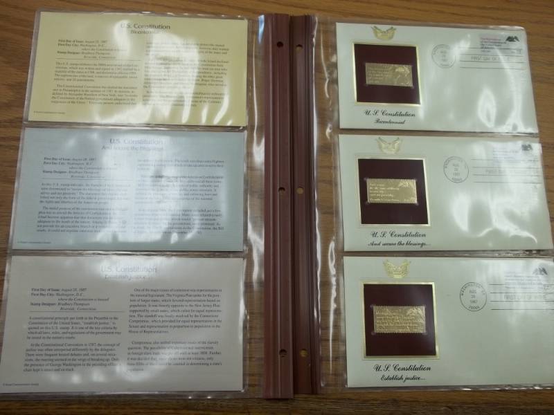 lot 36 image: First Day of Issue 22K Gold Proof Replicas Set of 3 Will  Fit into Binder of Lot 32