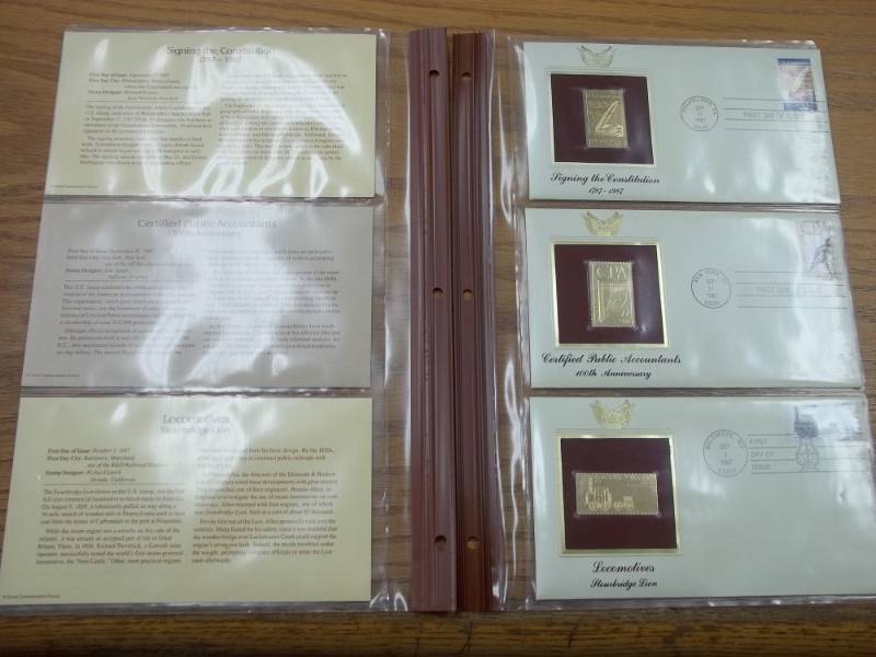 lot 38 image: First Day of Issue 22K Gold Proof Replicas Set of 3 Will  Fit into Binder of Lot 32