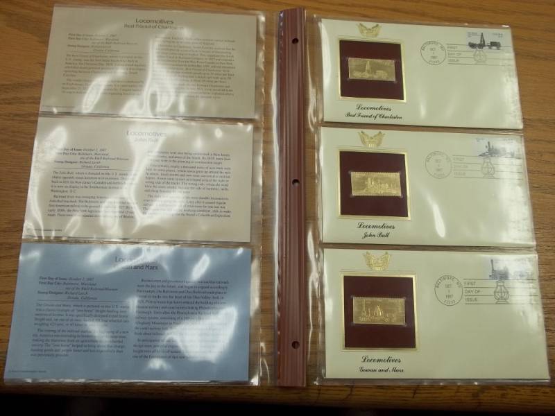 lot 39 image: First Day of Issue 22K Gold Proof Replicas Set of 3 Will  Fit into Binder of Lot 32