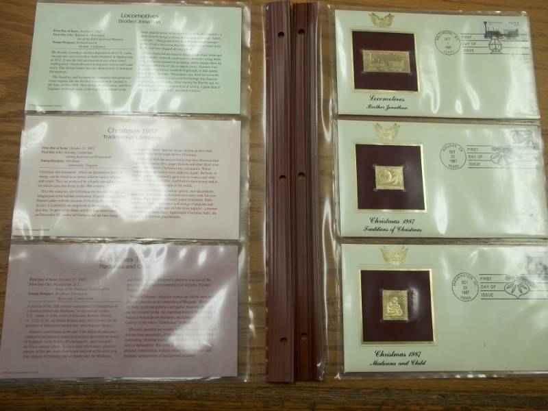 lot 40 image: First Day of Issue 22K Gold Proof Replicas Set of 3 Will  Fit into Binder of Lot 32