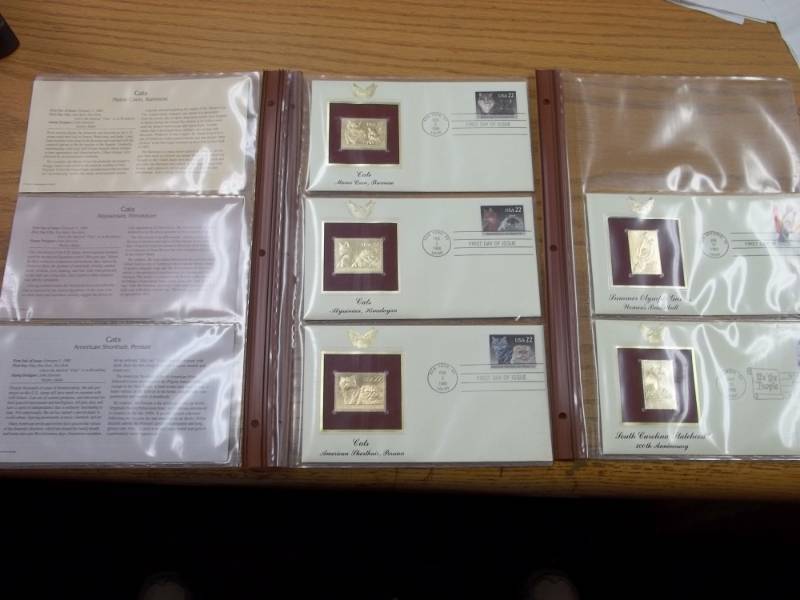 lot 43 image: First Day of Issue 22K Gold Proof Replicas Set of 5 Will  Fit into Binder of Lot 32