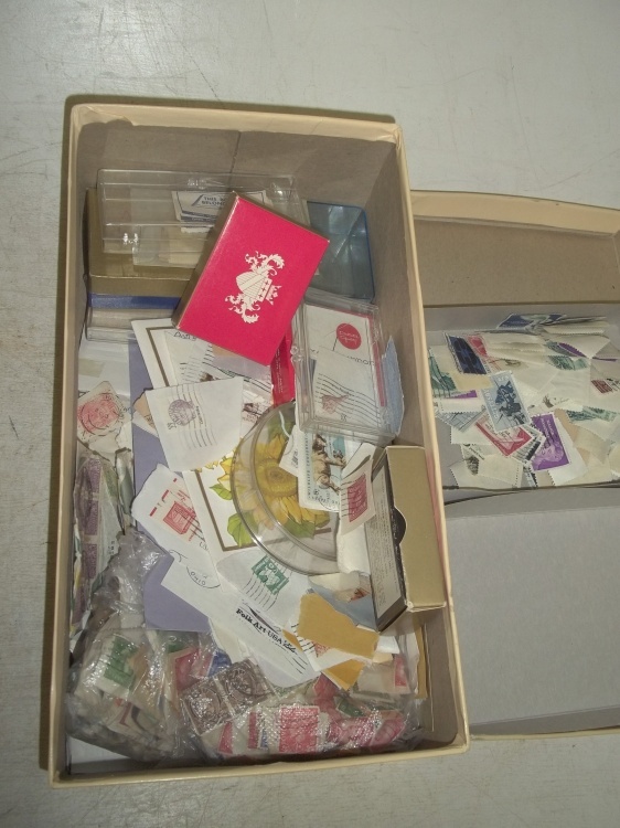 lot 59 image: Shoe box tote of Assorted Stamps