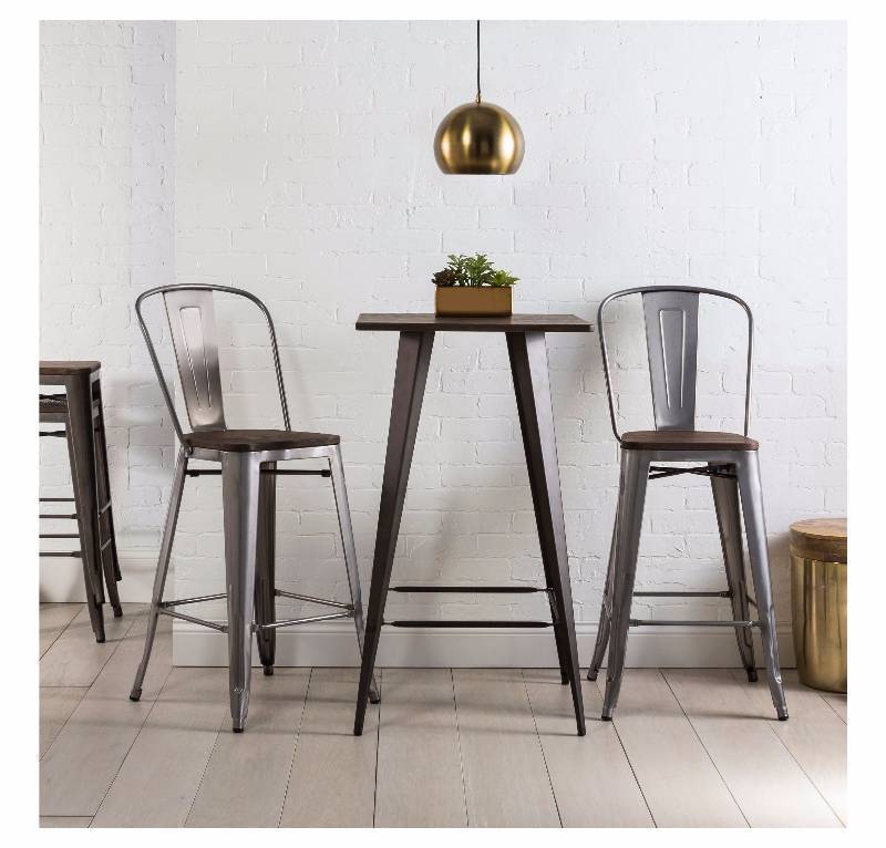 lot 38 image: New Carlisle 29 Barstool with Wood Seat - Natural Metal  ( Set of 2 )