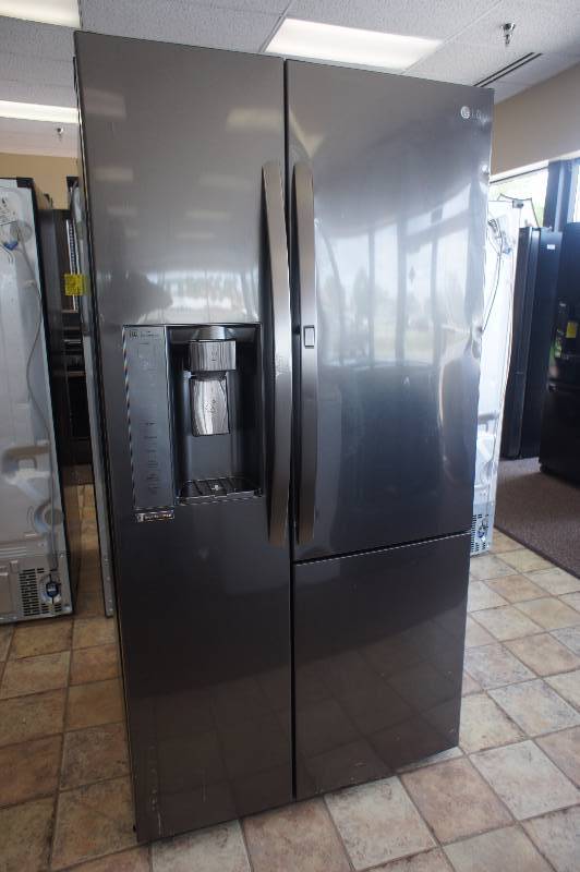 lot 2 image: New - Scratch & Dent LG Model # (LSXS26366D) - 26.1 cu. ft. Side by Side Refrigerator with Door-in-Door in Black Stainless Steel -  Tested Works - MSRP $ 2499.99