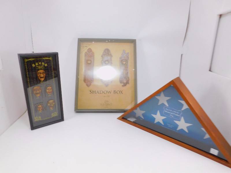 lot 7 image: Shadow Boxes, Korean Masks, and Flag Box
