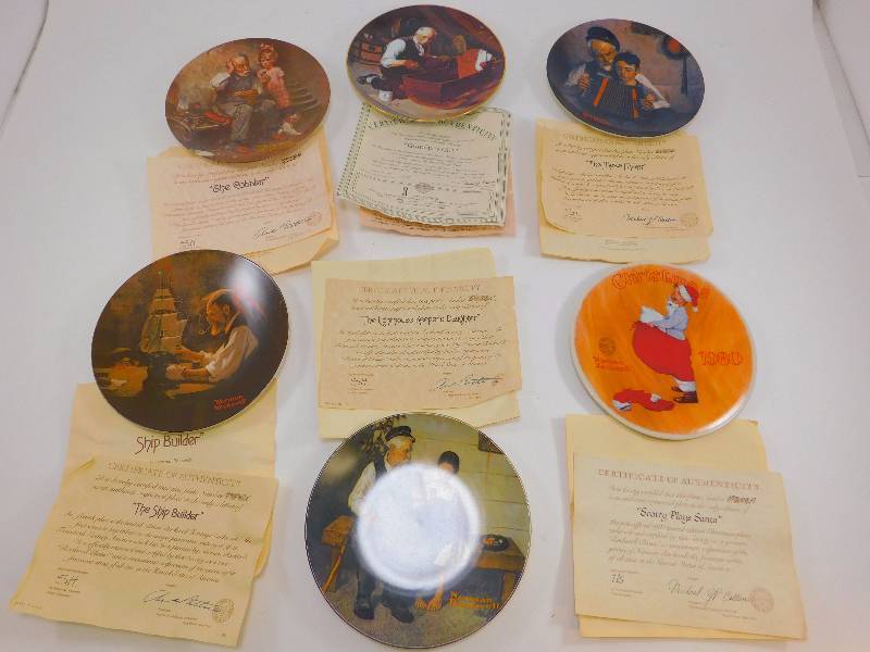 lot 19 image: (6) Norman Rockwell Plates wCertificates of Authenticity