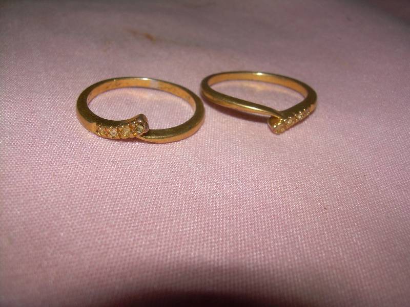 2 14 KT GOLD PLATED BANDS WITH DIAMONDS ON BAND
