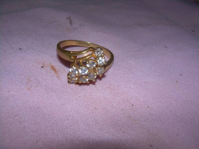 SZ 10 14 KT GOLD PLATED DINNER RING WITH DIAMONDS