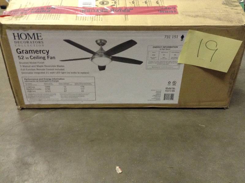 lot 19 image: Home Decorators Gramercy 52 in Ceiling Fan Never used
