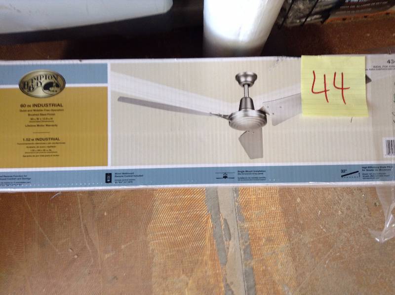 lot 44 image: Hampton Bay Industrial 60 in. Brushed Steel Indoor Energy Star Ceiling Fan never used