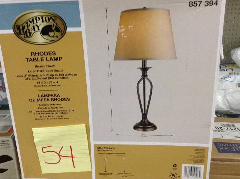 lot 54 image: Hampton Bay Rhodes Table Lamp New