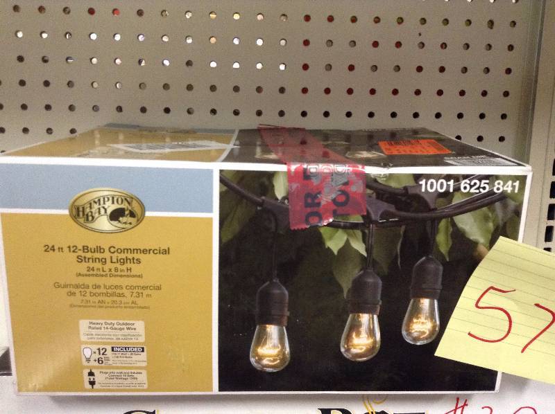 lot 57 image: Hampton Bay 24 ft 12 Bulb Commercial String Lights New