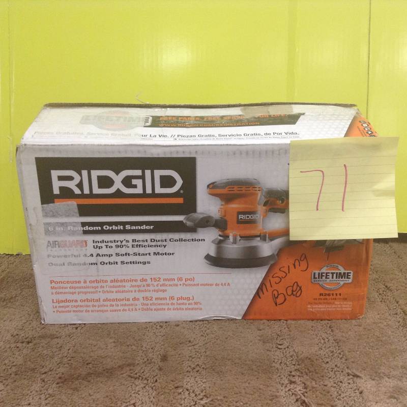 lot 71 image: Ridgid 6 in random Orbit Sander missing dust bag
