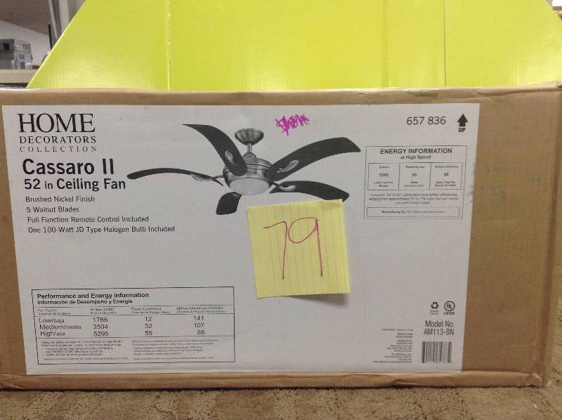 lot 79 image: Home Decorators Cassaro II 52 in Ceiling Fan Never used