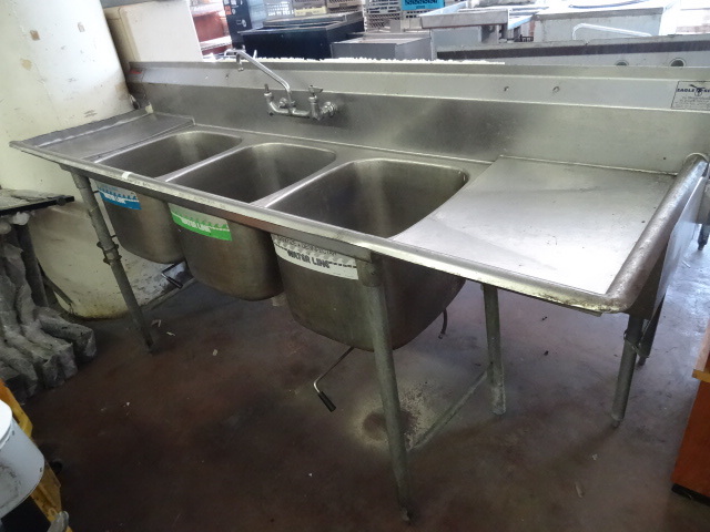 lot 26 image: 3 Basin Stainless Sink. Eagle Brand,
