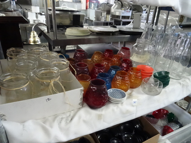 lot 201 image: Mason Jars, Colored Candle Holders,