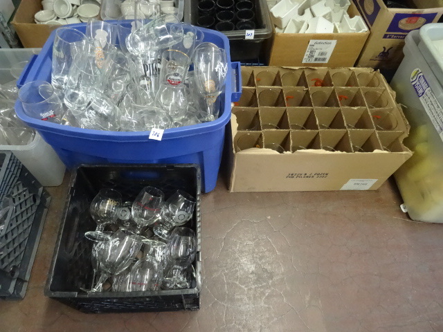 lot 206 image: 3 Bins Of Beer Glasses  With Insignias