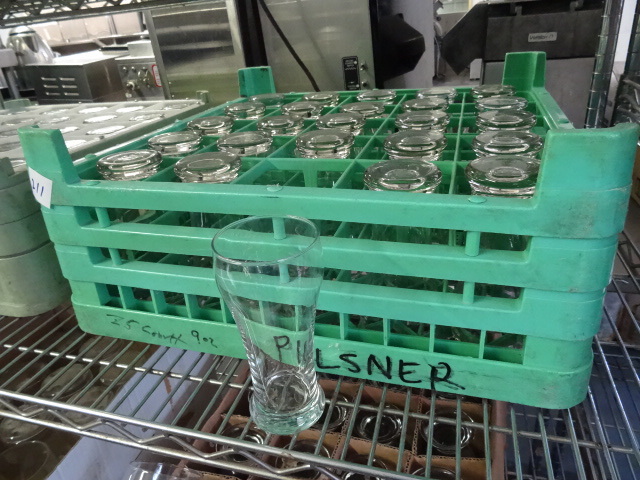 lot 211 image: 2 Racks Of Pilsner Beer Glasses
