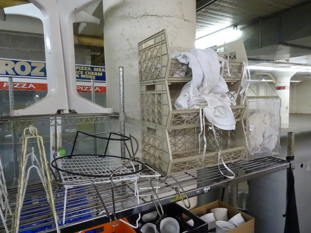 lot 264 image: Metal Racks, Plastic Bins, Cook Aprons