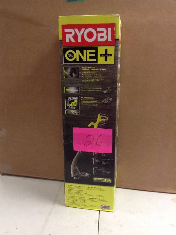 lot 26 image: Ryobi One Plus 18V String Trimmer and edger not used
