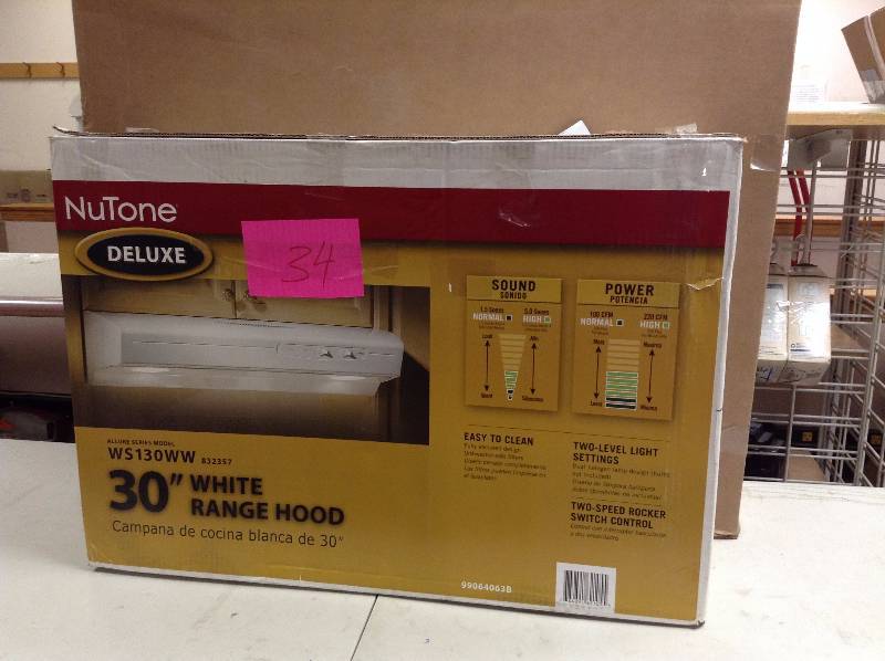 lot 34 image: Nutone Deluxe 30 White Range Hood model WS130WW