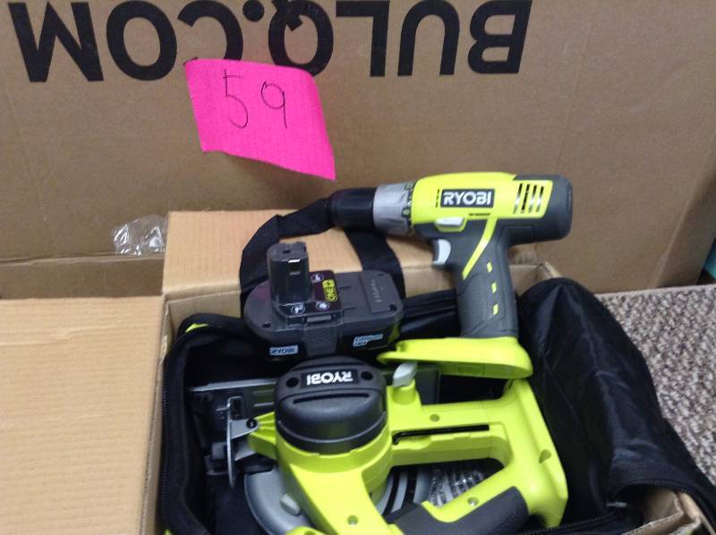 lot 59 image: Ryobi One 18 V Lithium Ion Starter Combo Kit Never used P845
