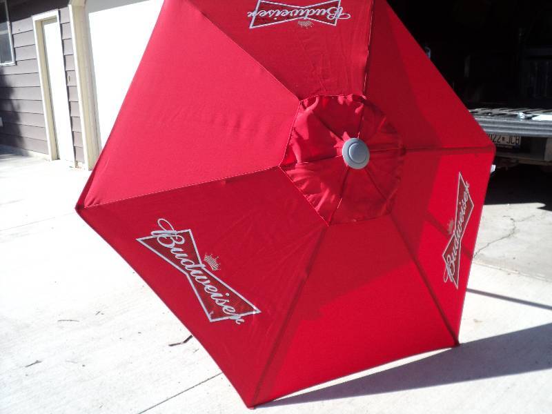 lot 20 image: budweiser red umbrella 80in diamete...