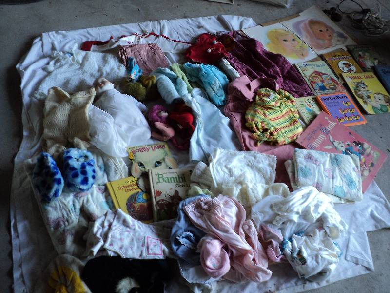 lot 46 image: vintage childrens clothing, dolls, ...